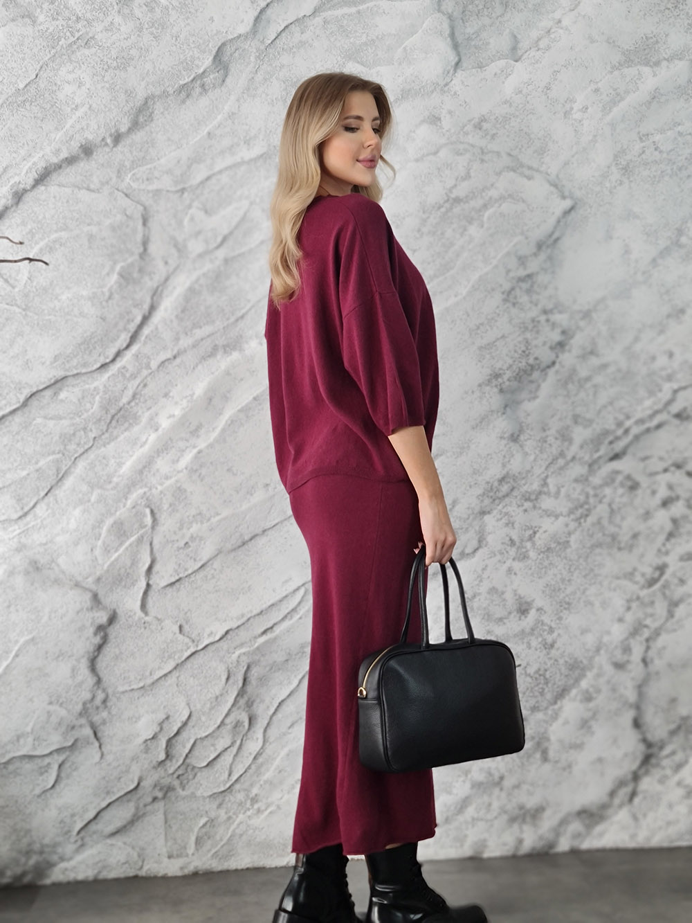 Костюм Vicolo джемпер круглый вырез юбка трикотажный бордо, фотография №2