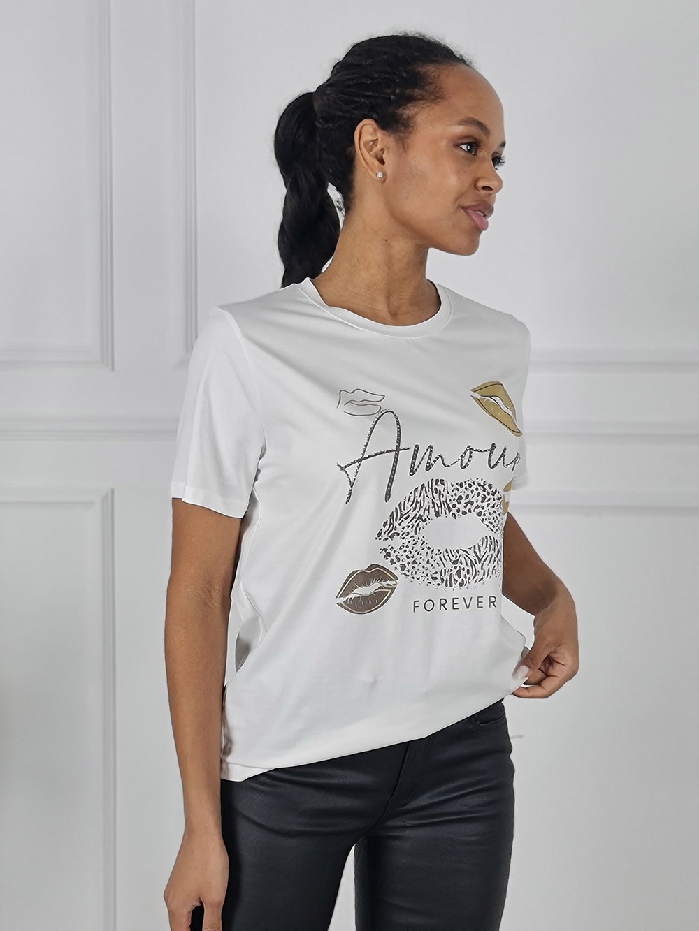 Футболка Y Two принт Губы надпись Forever белая, фотография №2