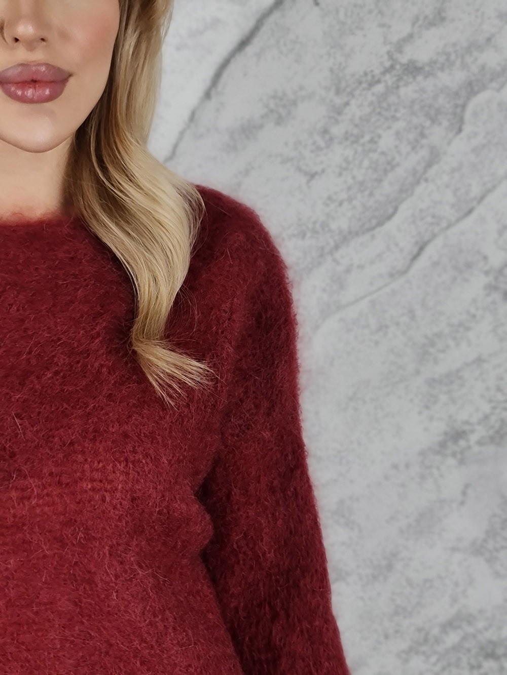 Джемпер кид мохер вырез лодочка длинный рукав красный, фотография №2