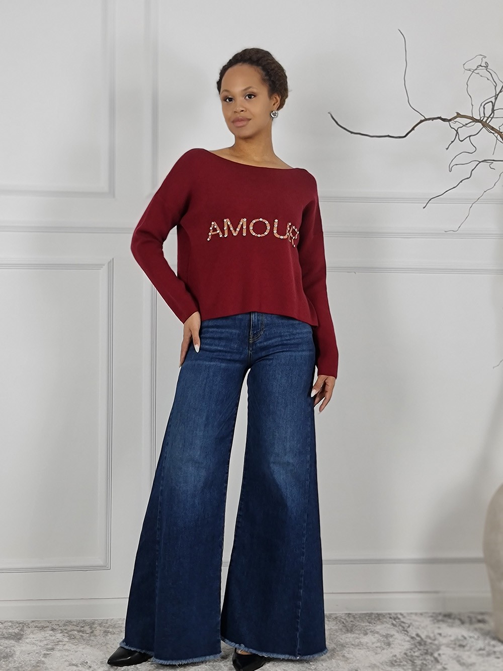 Джемпер Barbara Alvisi с надписью AMORE и стразиками красный, фотография №2