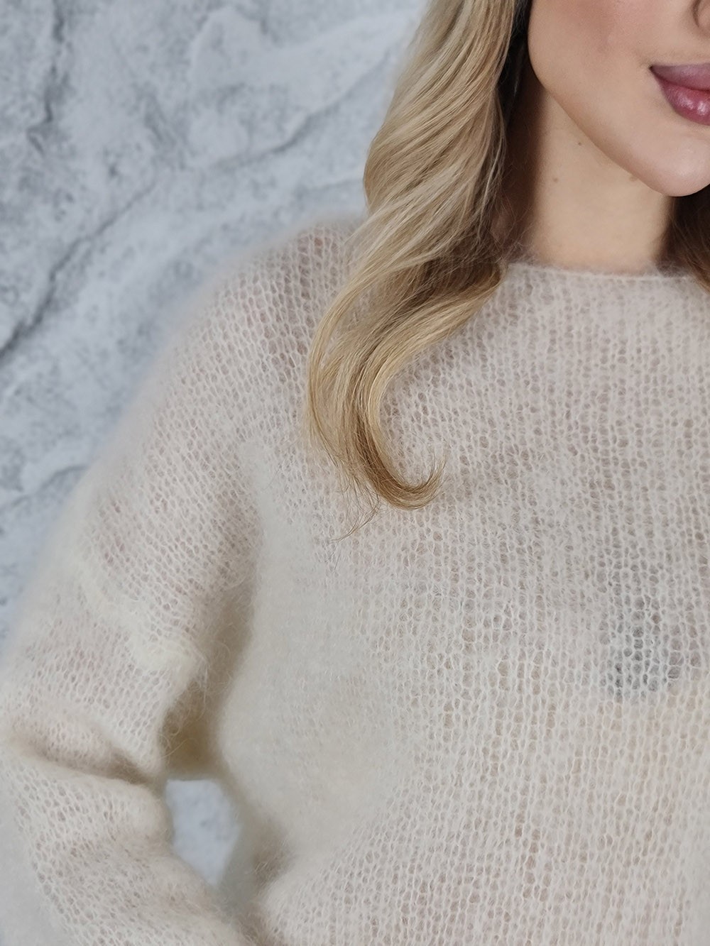 Джемпер кид мохер вырез лодочка длинный рукав кремовый, фотография №2