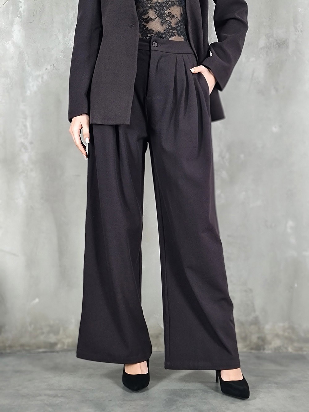 Костюм My Star Collection брюки пиджак с поясом сливовый, фотография №5