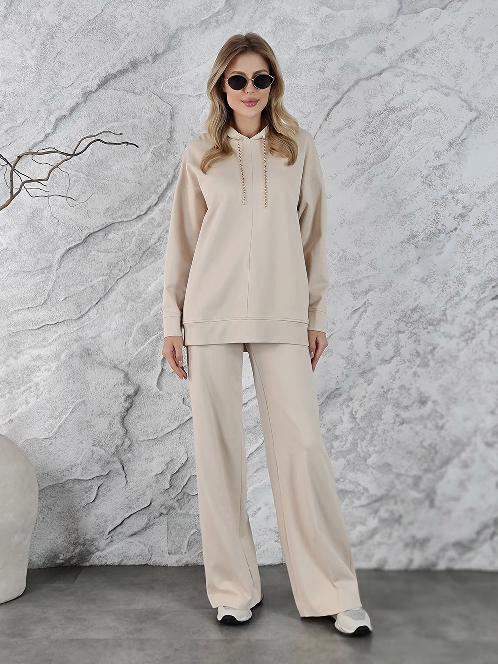 Костюм imperial кремовый худи брюки с цепями, фотография №1