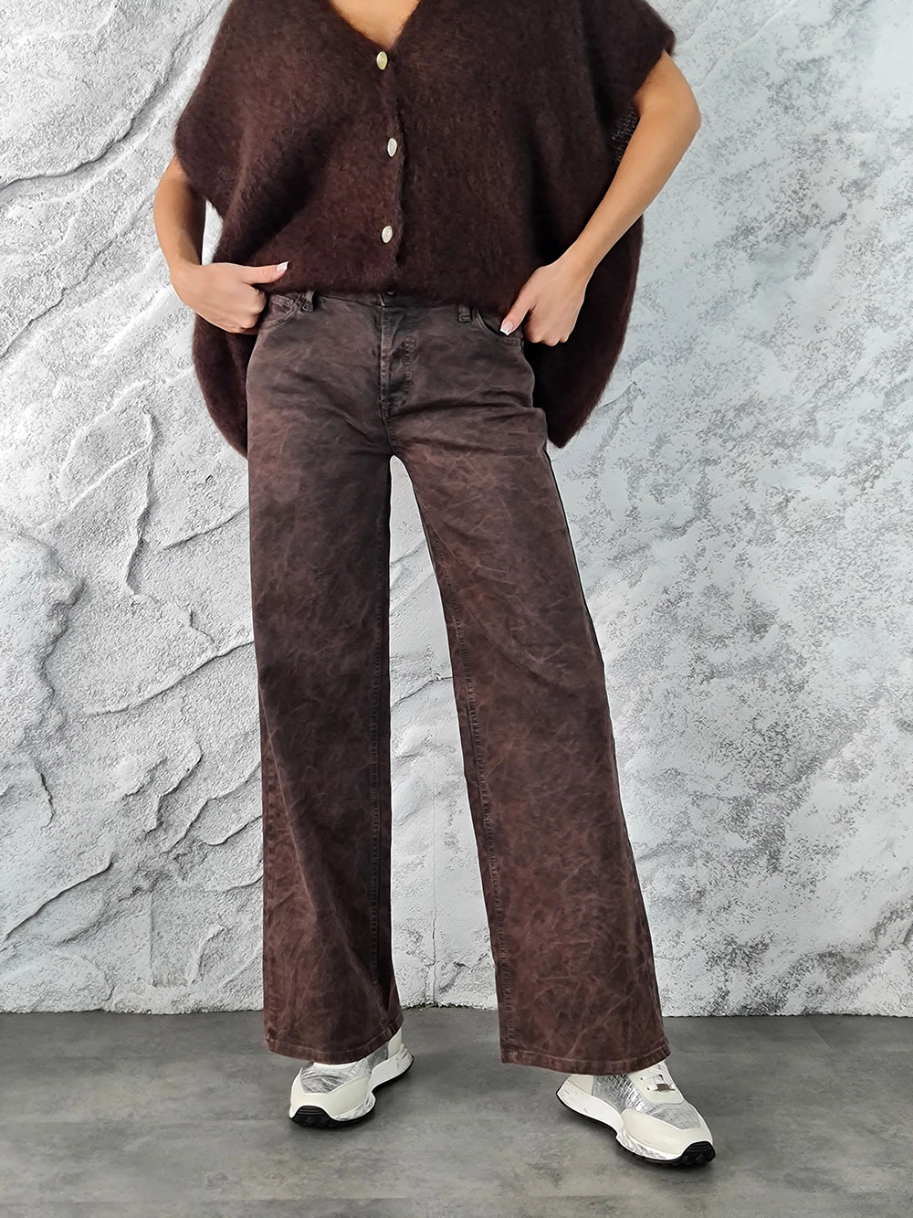 Джинсы Please винтажный принт шоколад, фотография №1