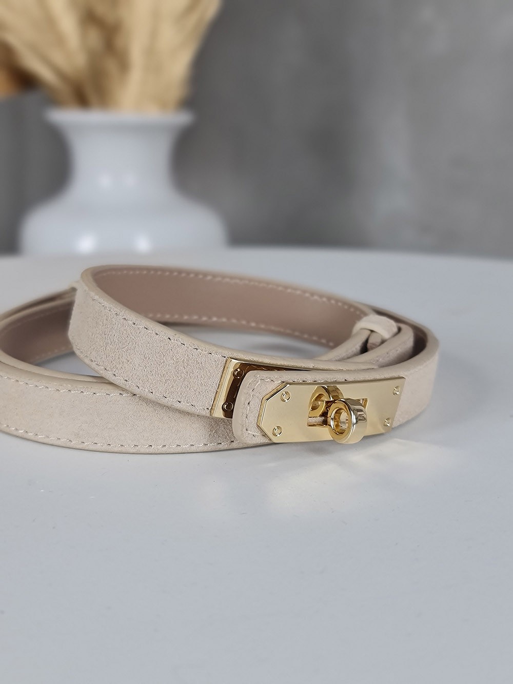 Ремень золотая прямоугольная застежка бежевый, фотография №3