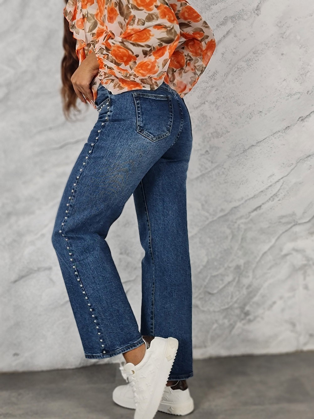 Джинсы Shaken с декором по бокам синие, фотография №3