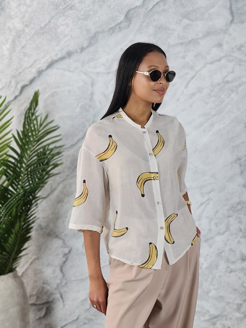 Блузка MINT принт бананы белая , фотография №4