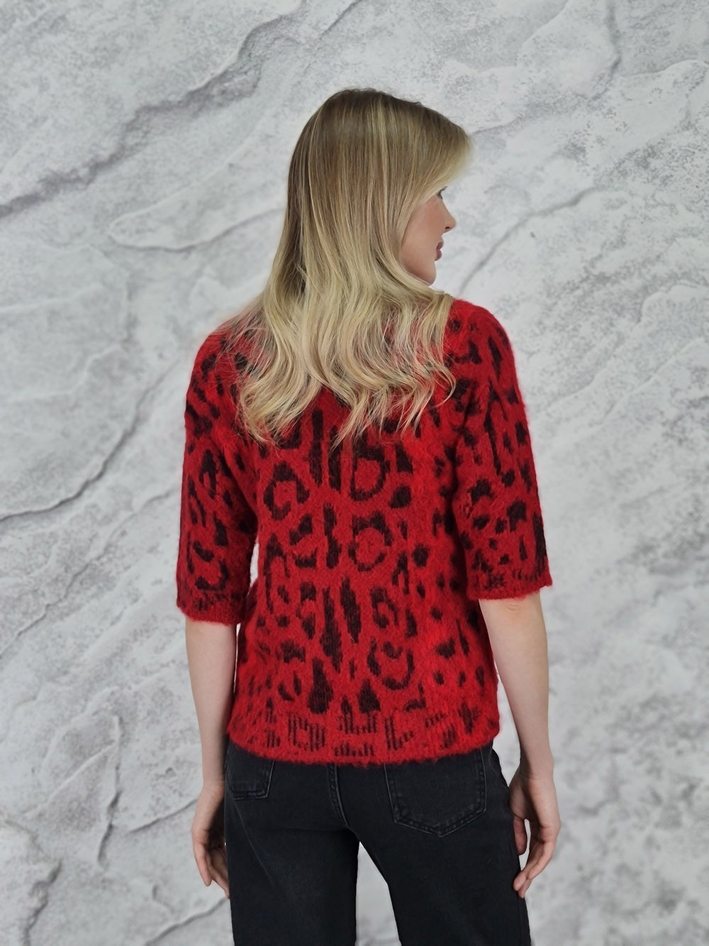 Джемпер  Imperial короткий рукав леопардовый принт красный, фотография №4