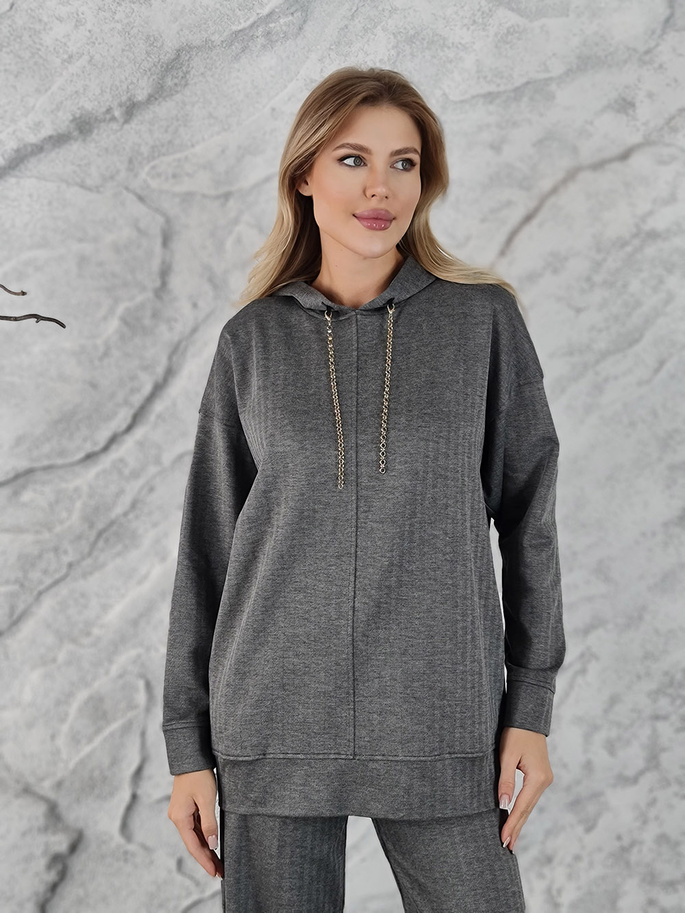 Костюм imperial серый худи брюки с цепями, фотография №3