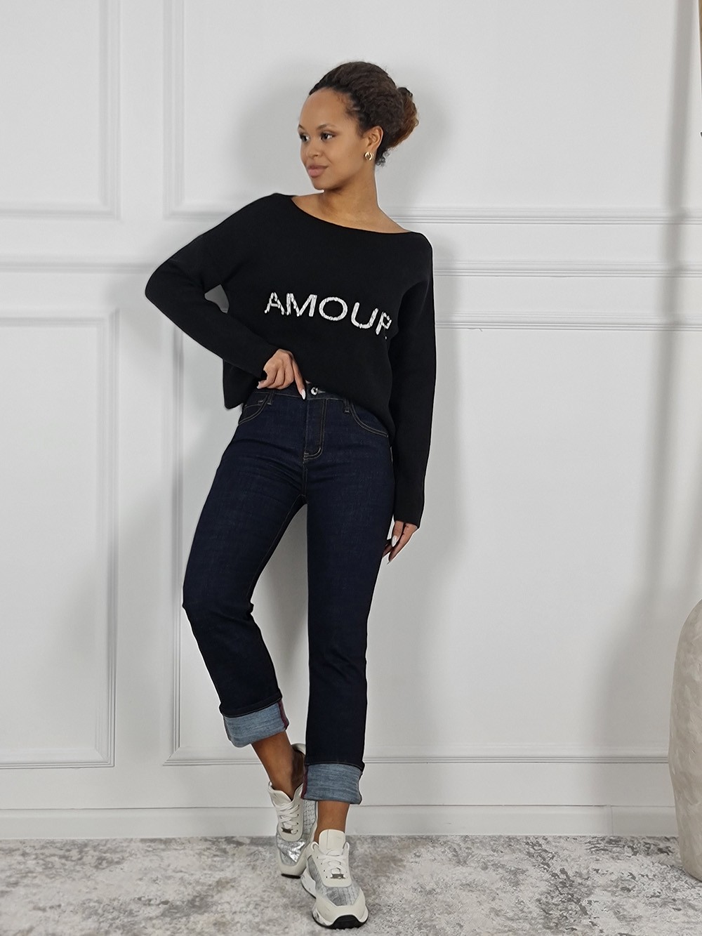 Джемпер Barbara Alvisi с надписью AMORE и стразиками черный, фотография №3