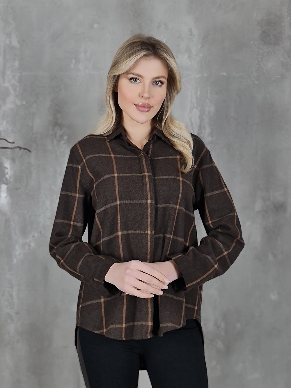 Рубашка THODAMI в клеточку оранжевую шоколад, фотография №2