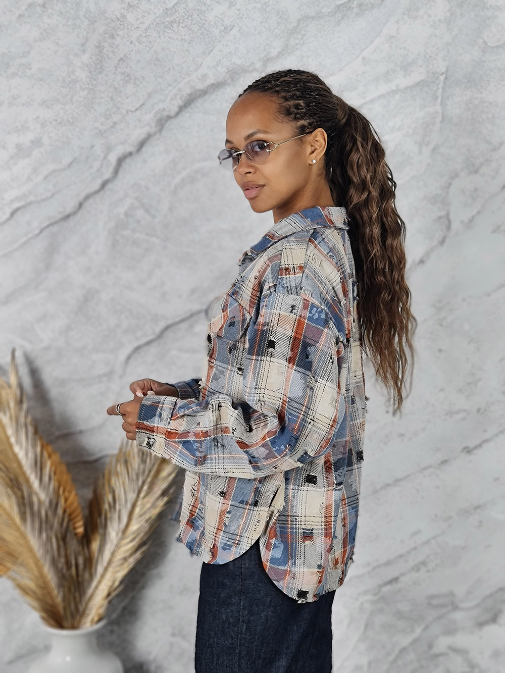 Рубашка MIHO'S в клетку голубая, фотография №2