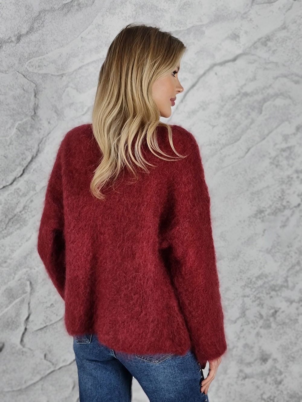 Джемпер кид мохер вырез лодочка длинный рукав красный, фотография №3