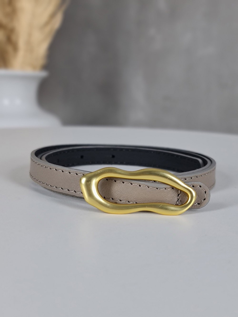 Ремень Imperial натуральная кожа золотая застежка бежевый, фотография №2