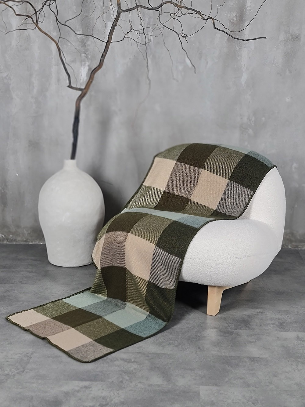 Палантин Katier в клетку оливковый, фотография №1