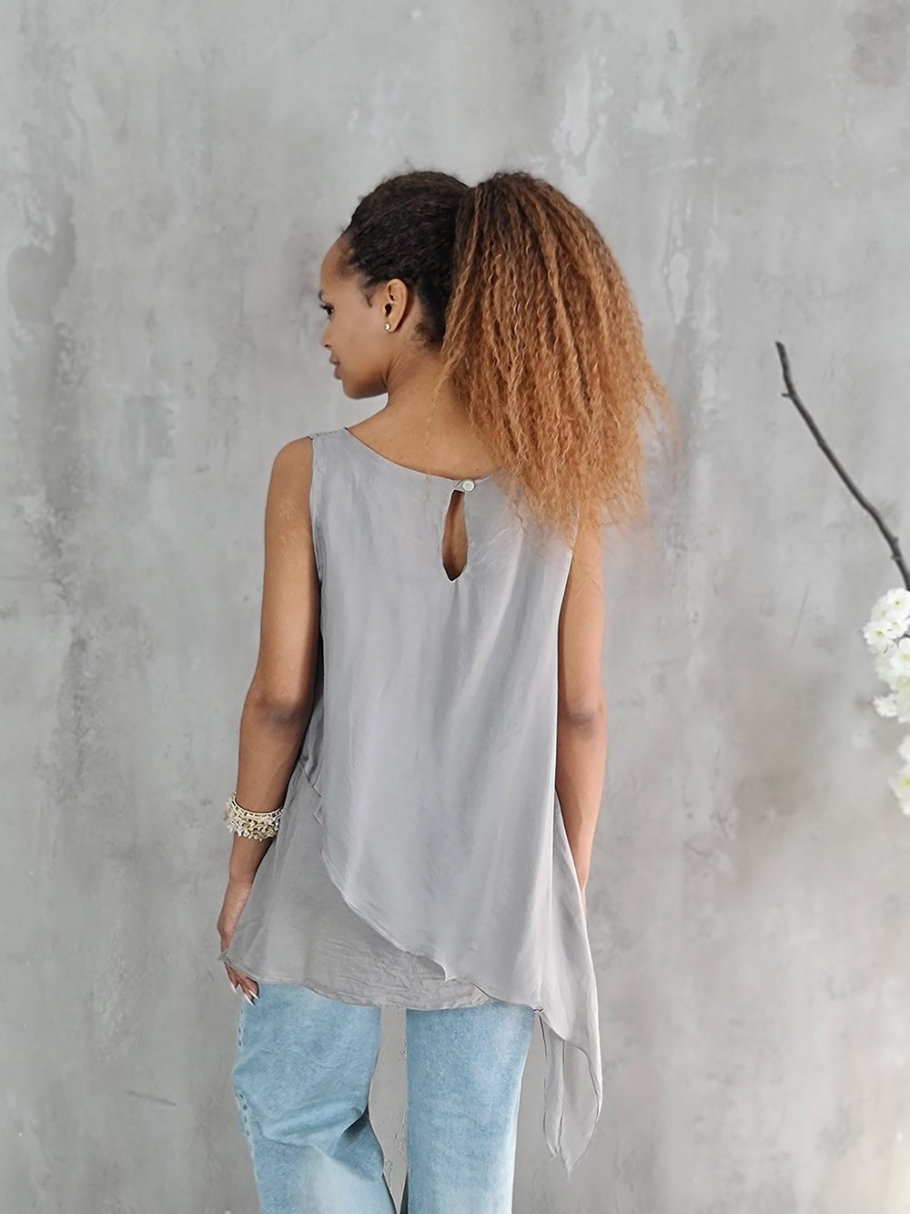 Топ Silk New с удлиненной вставкой тауп, фотография №4