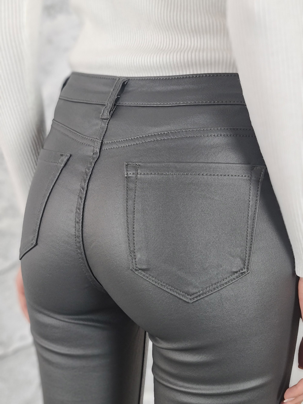 Леггинсы 3D Denim из экокожи серые, фотография №4