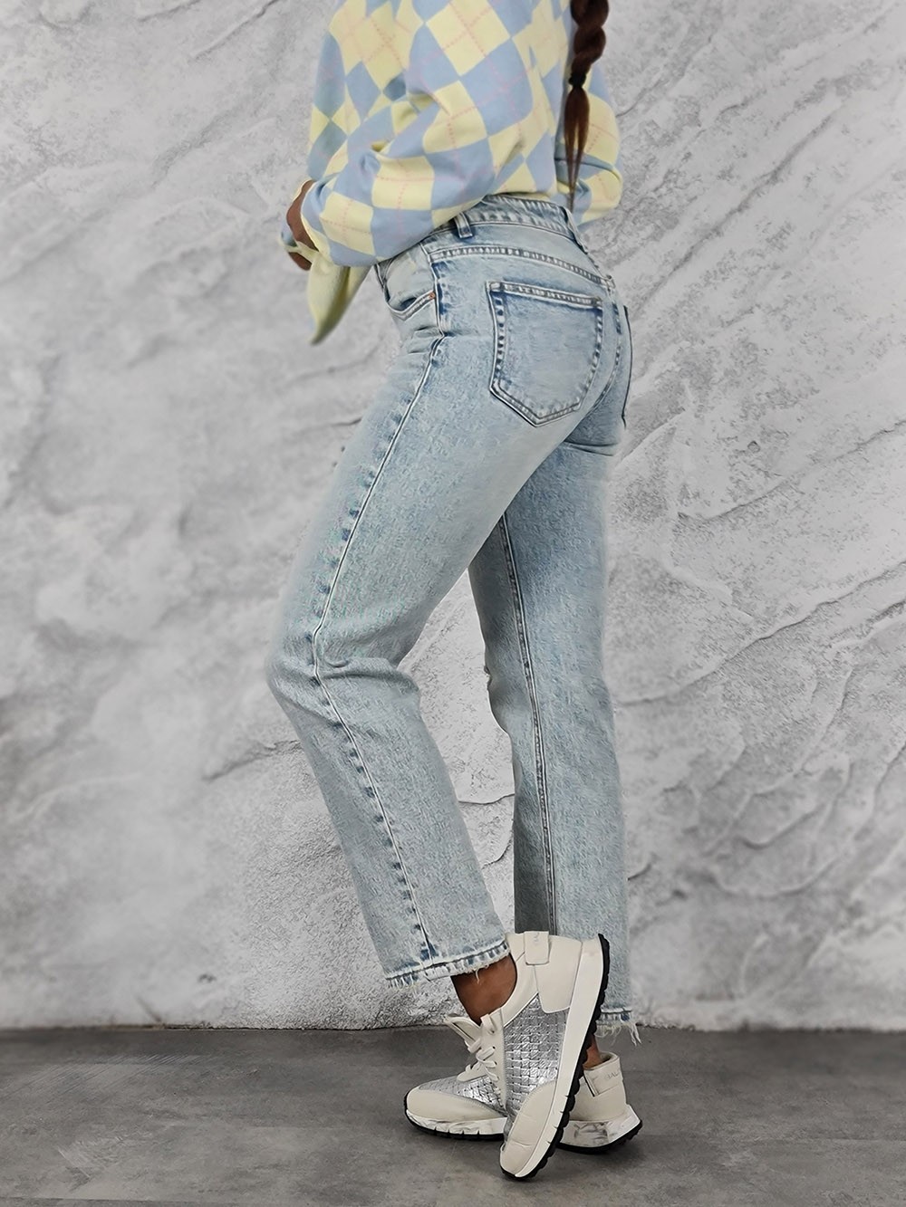 Джинсы Miss Bonbon с потертостями голубые , фотография №3