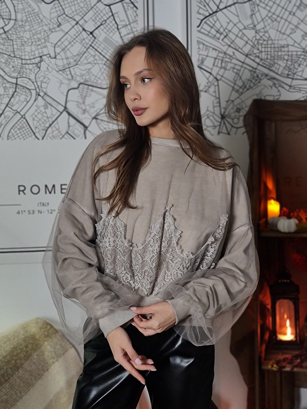 Свитшот Philia loft с фатином и вышивкой бежевый , фотография №1