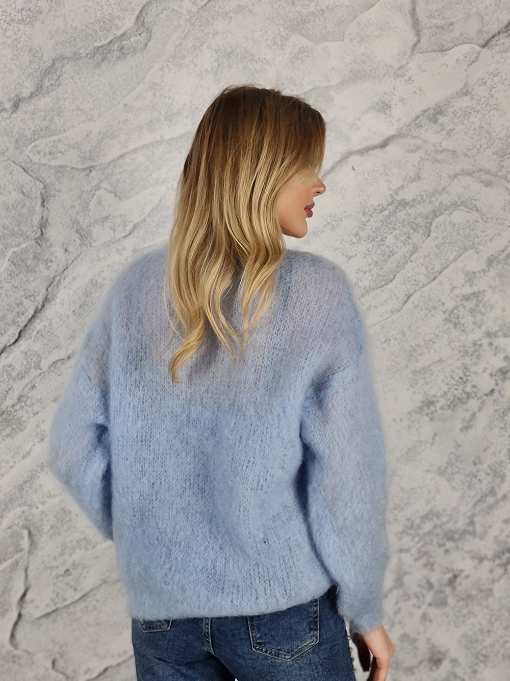 Джемпер кид мохер длинный рукав круглый вырез голубой, фотография №3