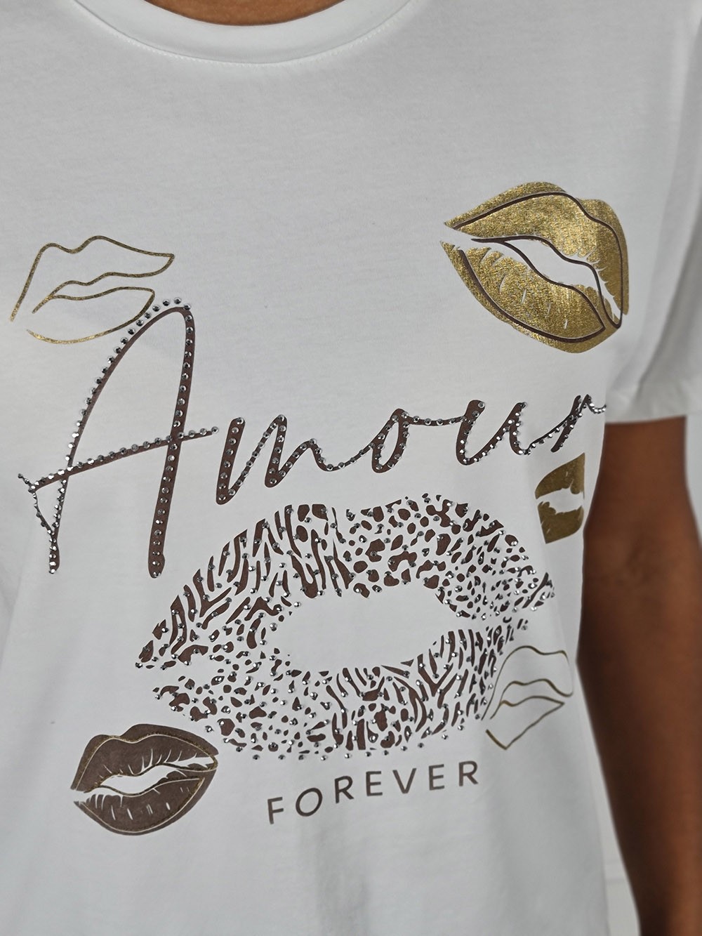 Футболка Y Two принт Губы надпись Forever белая, фотография №4