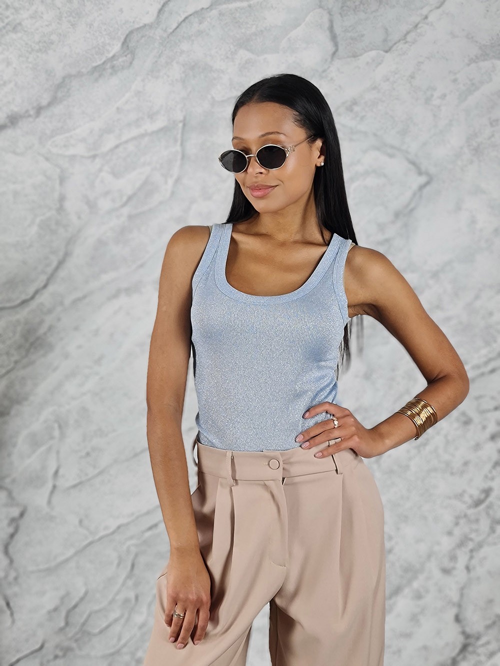 Топ Vicolo с люрексом светло-голубой, фотография №1