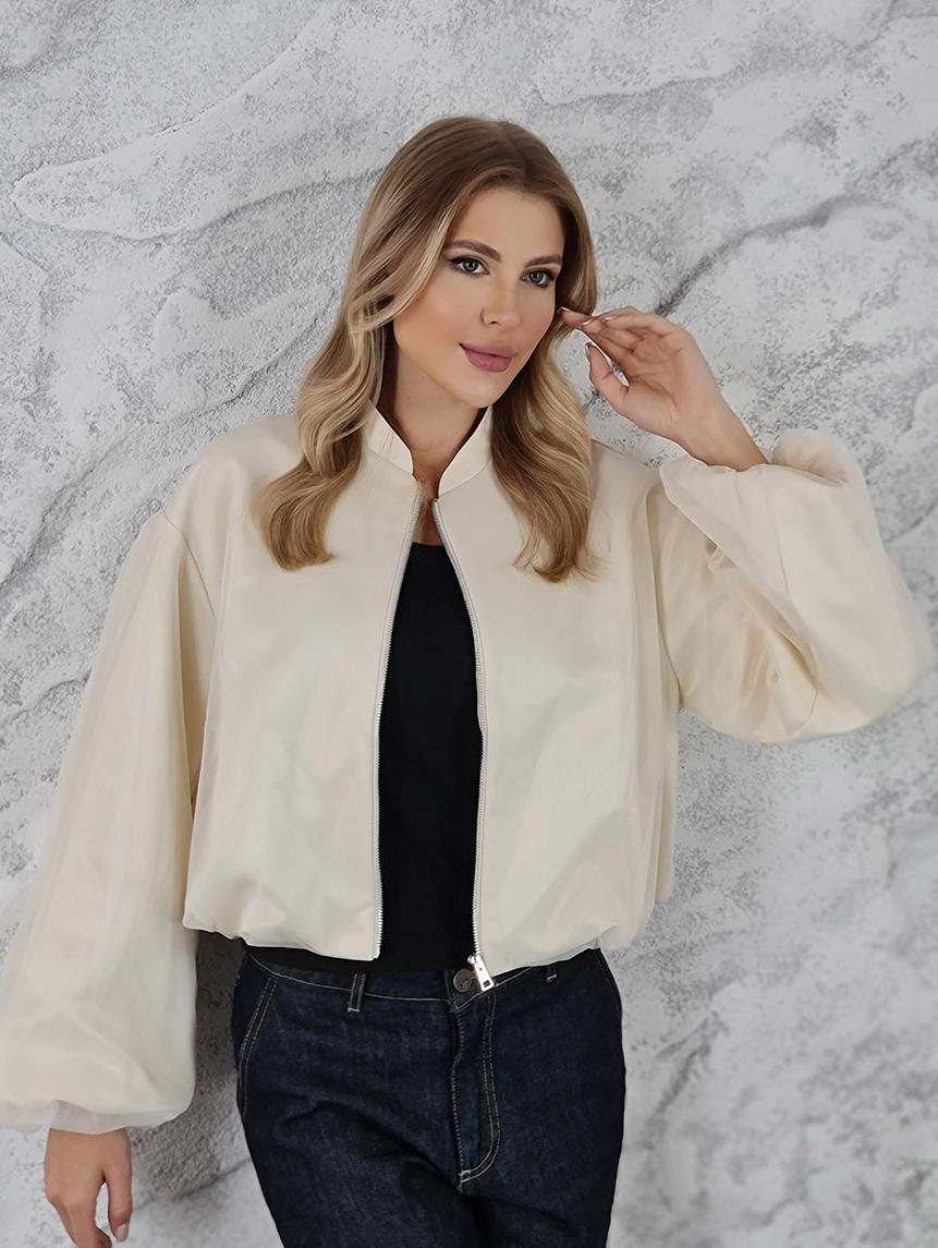 Бомбер Imperial рукава-воланы ткань с сеточкой молочный, фотография №1