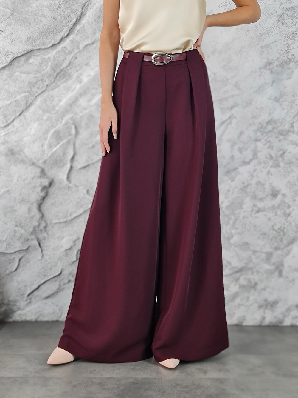 Брюки  Imperial с ремнем винные, фотография №1