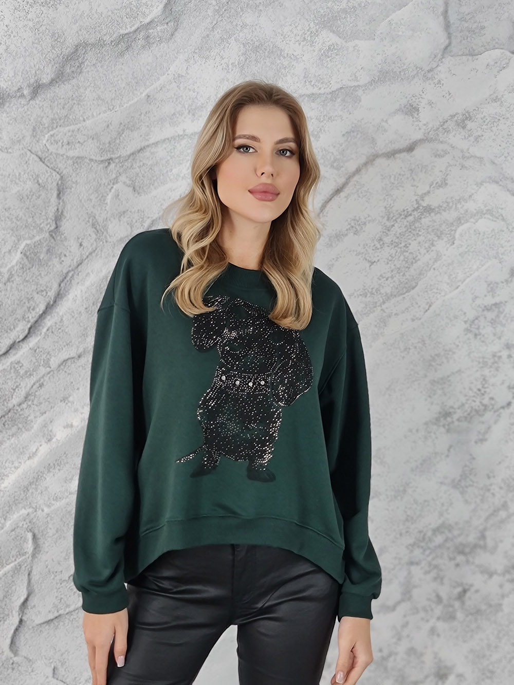 Свитшот Mitica&Co. с принтом "такса" зеленый, фотография №1