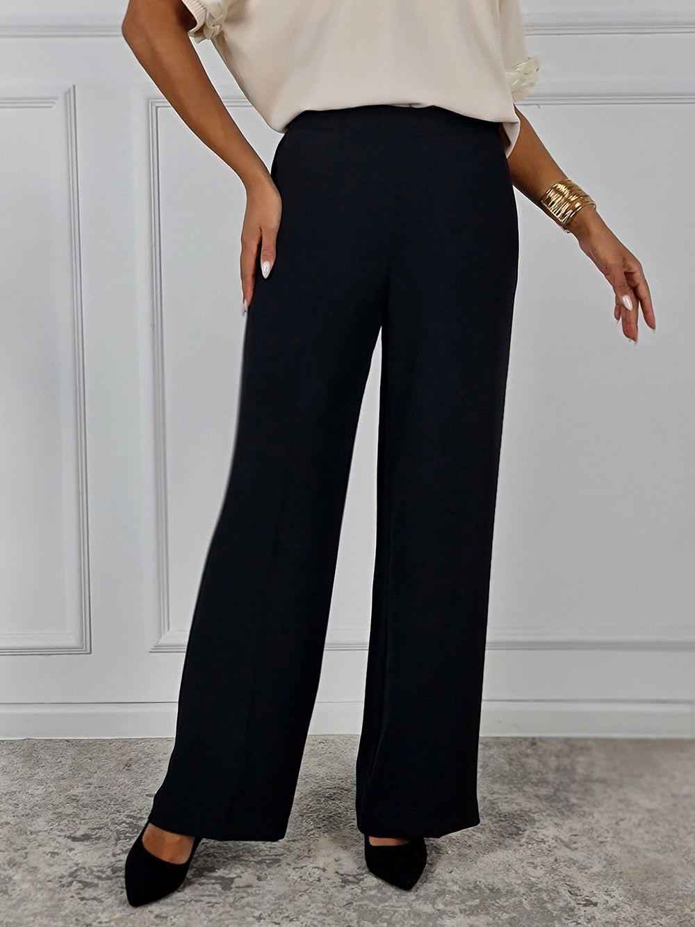 Брюки imperial с защипами на застежке резинка сзади черные, фотография №1