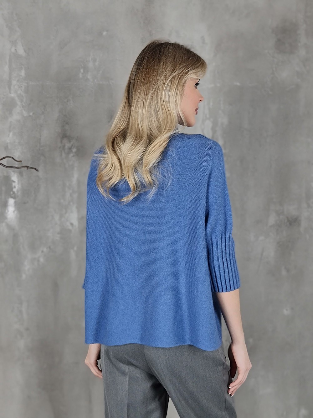 Джемпер Imperial высокий ворот короткие рукава в рубчик синий, фотография №3