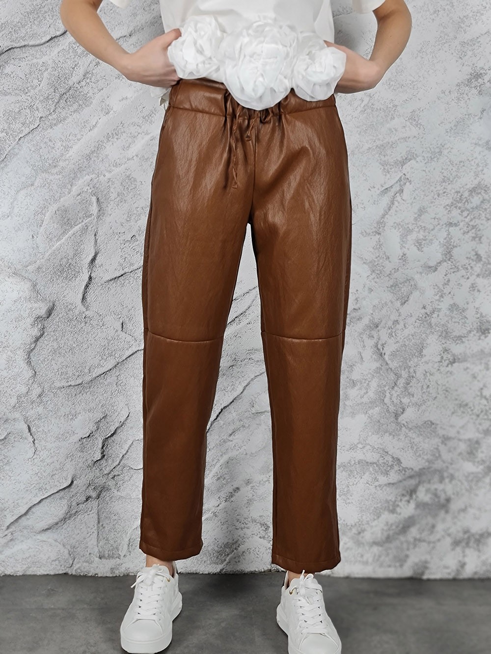 Брюки MIHO'S экокожа на завязках шоколад, фотография №1