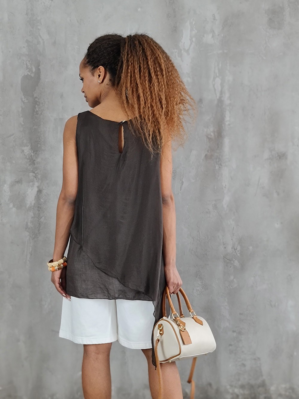 Топ Silk New с удлиненной вставкой шоколад, фотография №3