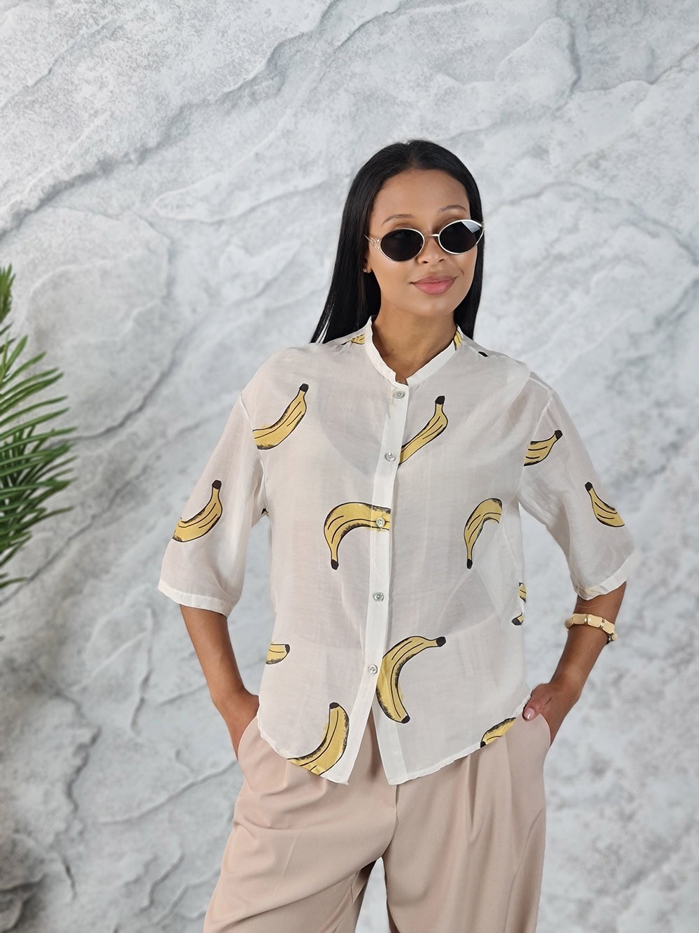 Блузка MINT принт бананы белая , фотография №1