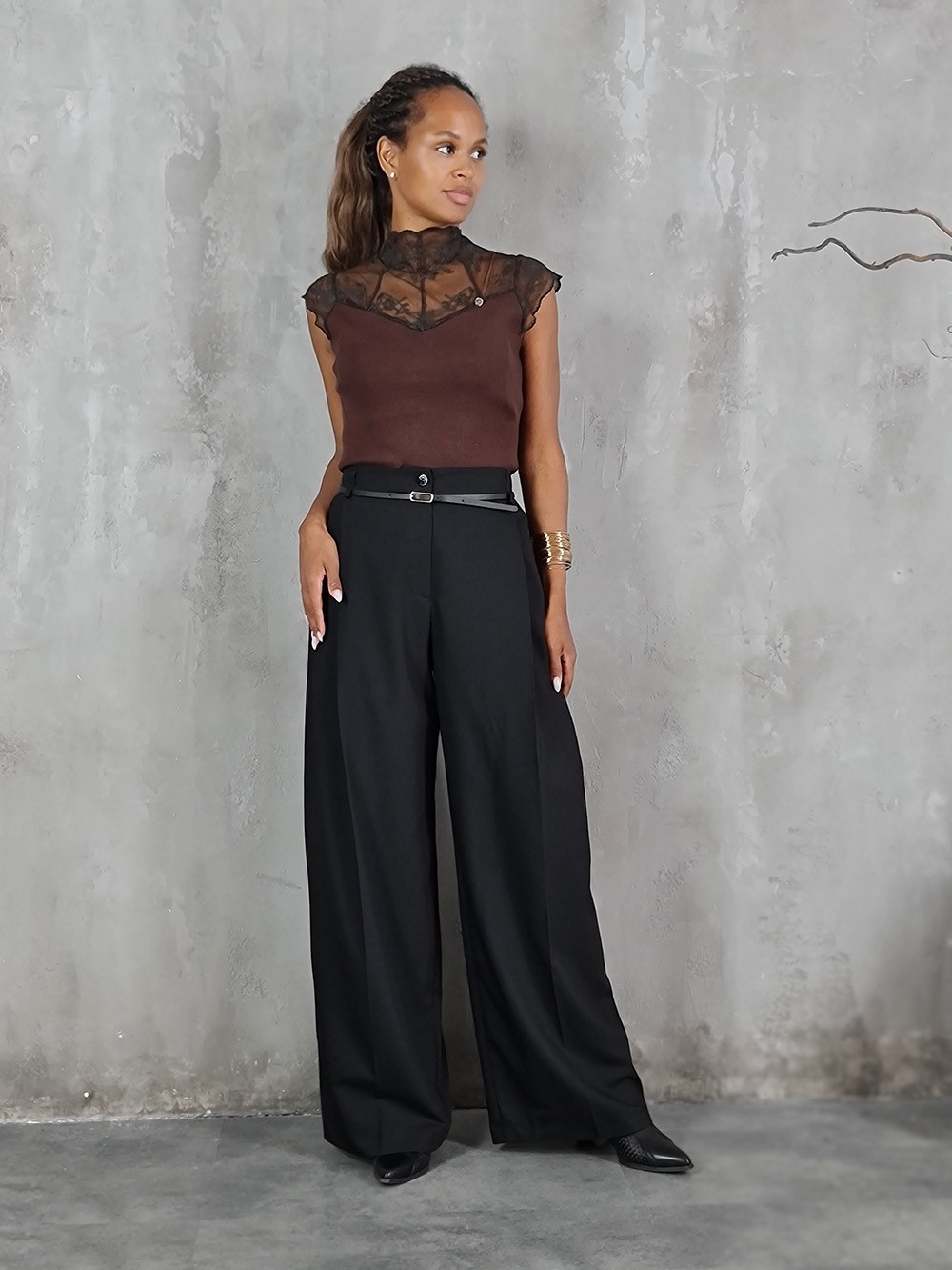 Брюки Imperial широкие с тонким ремнем черные, фотография №2