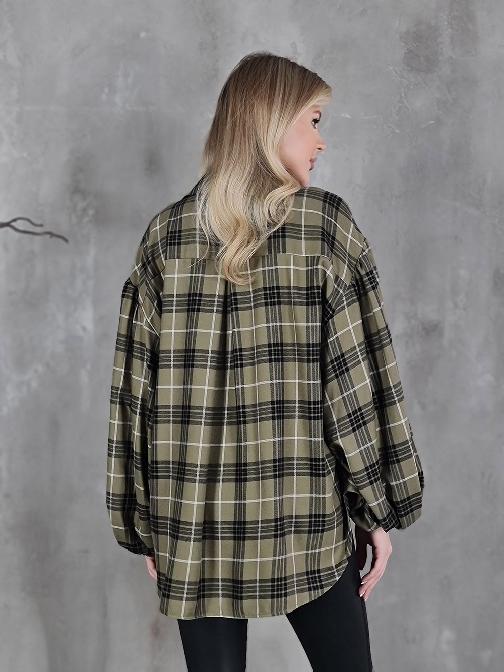 Рубашка Imperial в клетку с резинкой на рукавах оливка, фотография №4