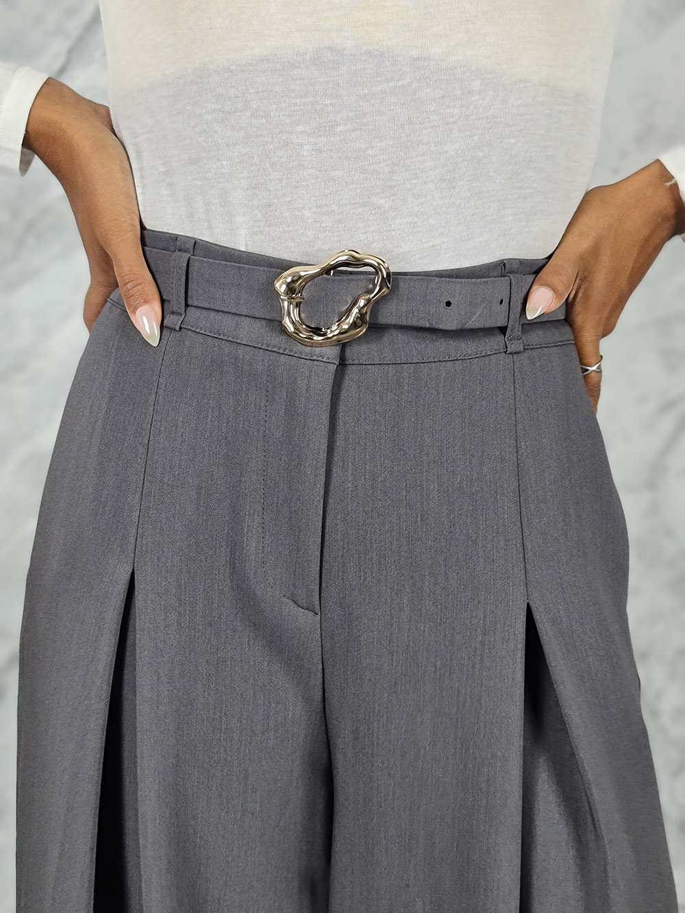 Брюки imperial ремень с золотой бляшкой серые, фотография №4
