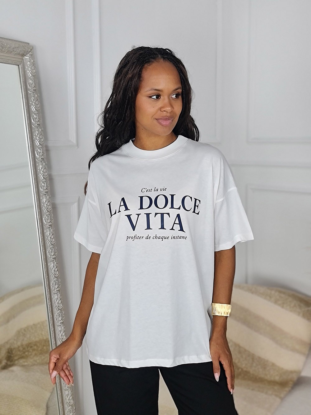 Футболка Vicolo с надписью "LA DOLCE VITA" белая, фотография №1