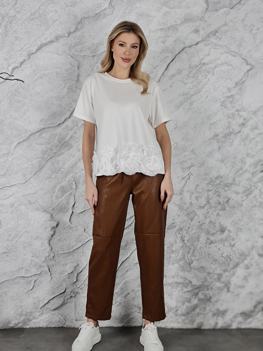 Брюки MIHO'S экокожа на завязках шоколад, фотография №2