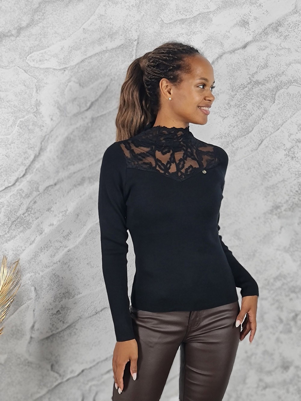 Джемпер Roberta Biagi с горлом в сетку черный, фотография №1