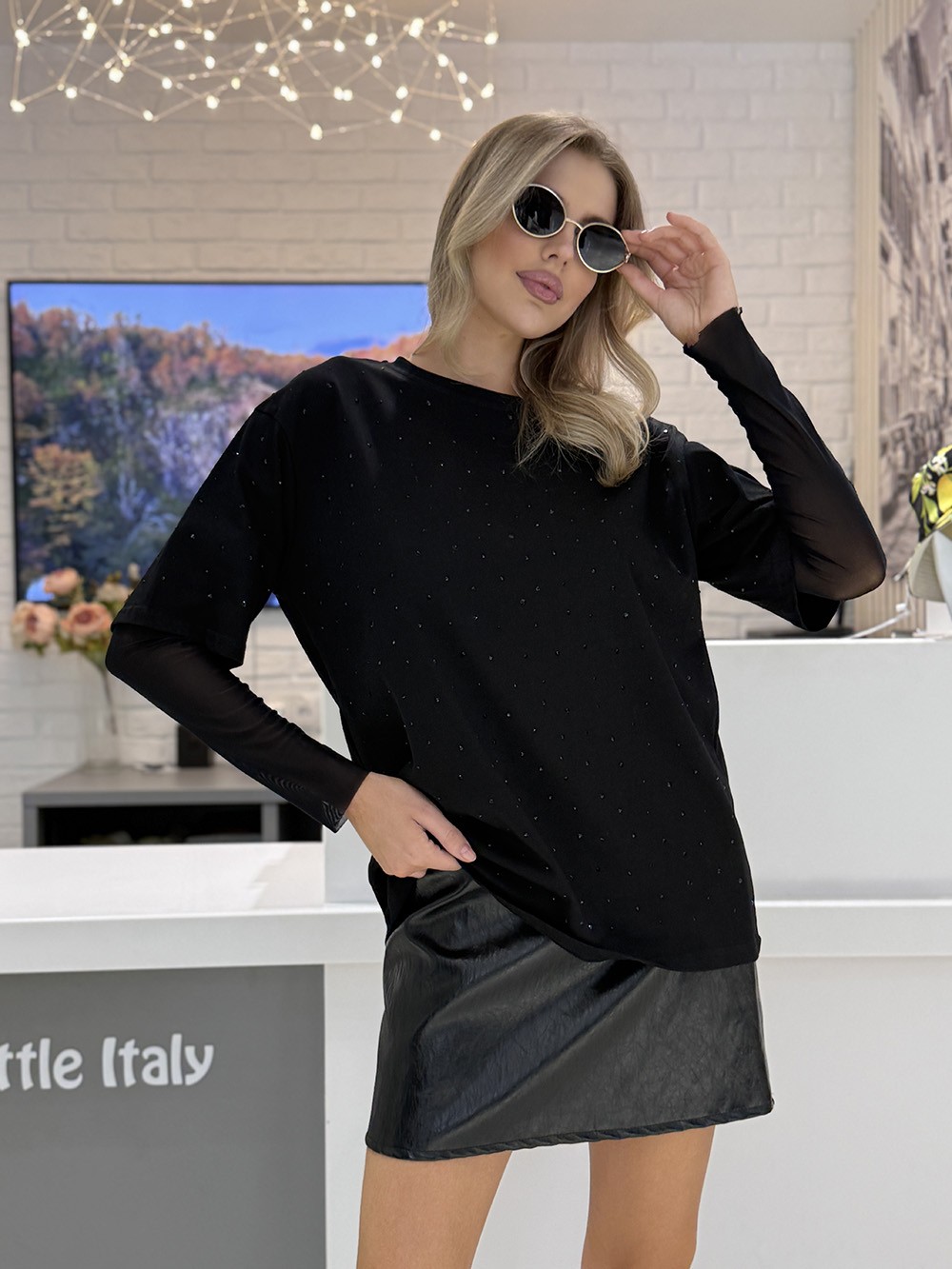 Юбка THODAMI мини из экокожи черная, фотография №3