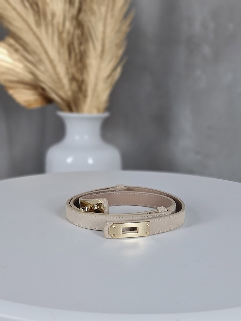 Ремень золотая прямоугольная застежка бежевый, фотография №1