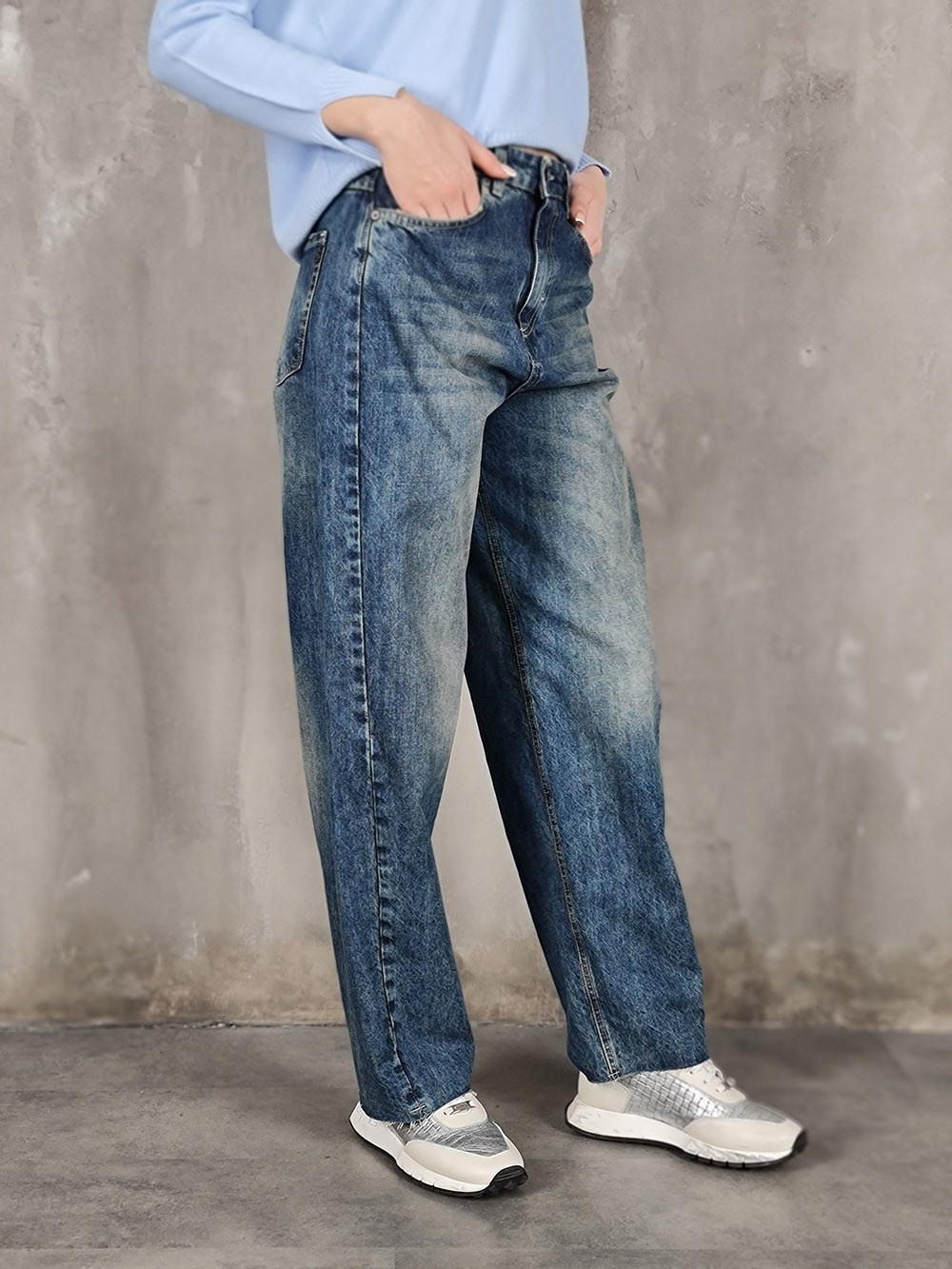 Джинсы Souvenir с подворотами и обрезаным краем синие, фотография №2