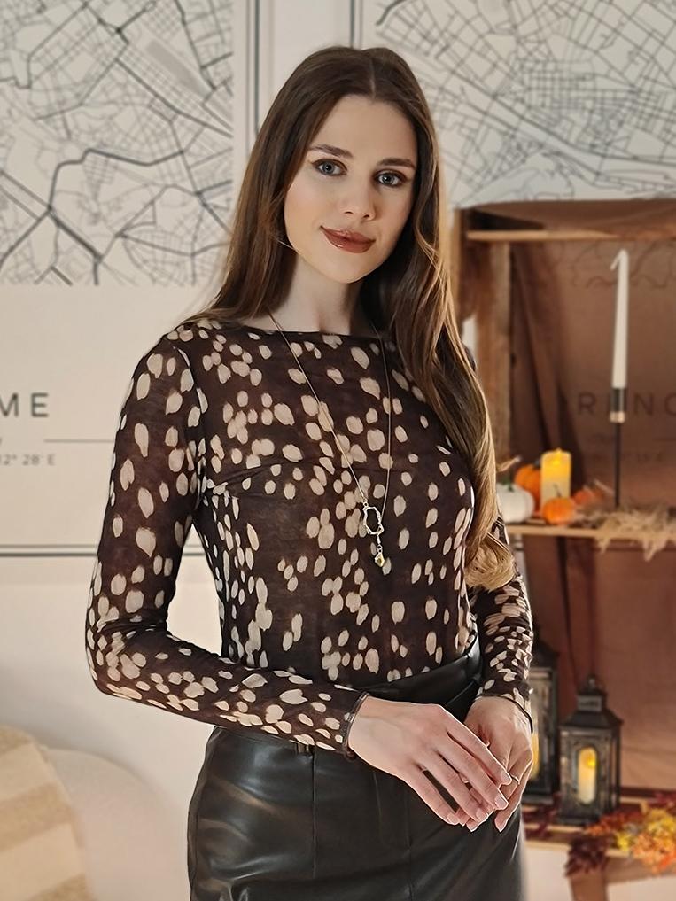 Лонгслив Cashmere Blend в горох с кашемиром шоколад , фотография №1