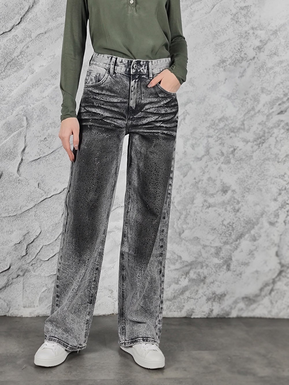 Джинсы Miss Bonbon со стразами серые, фотография №1