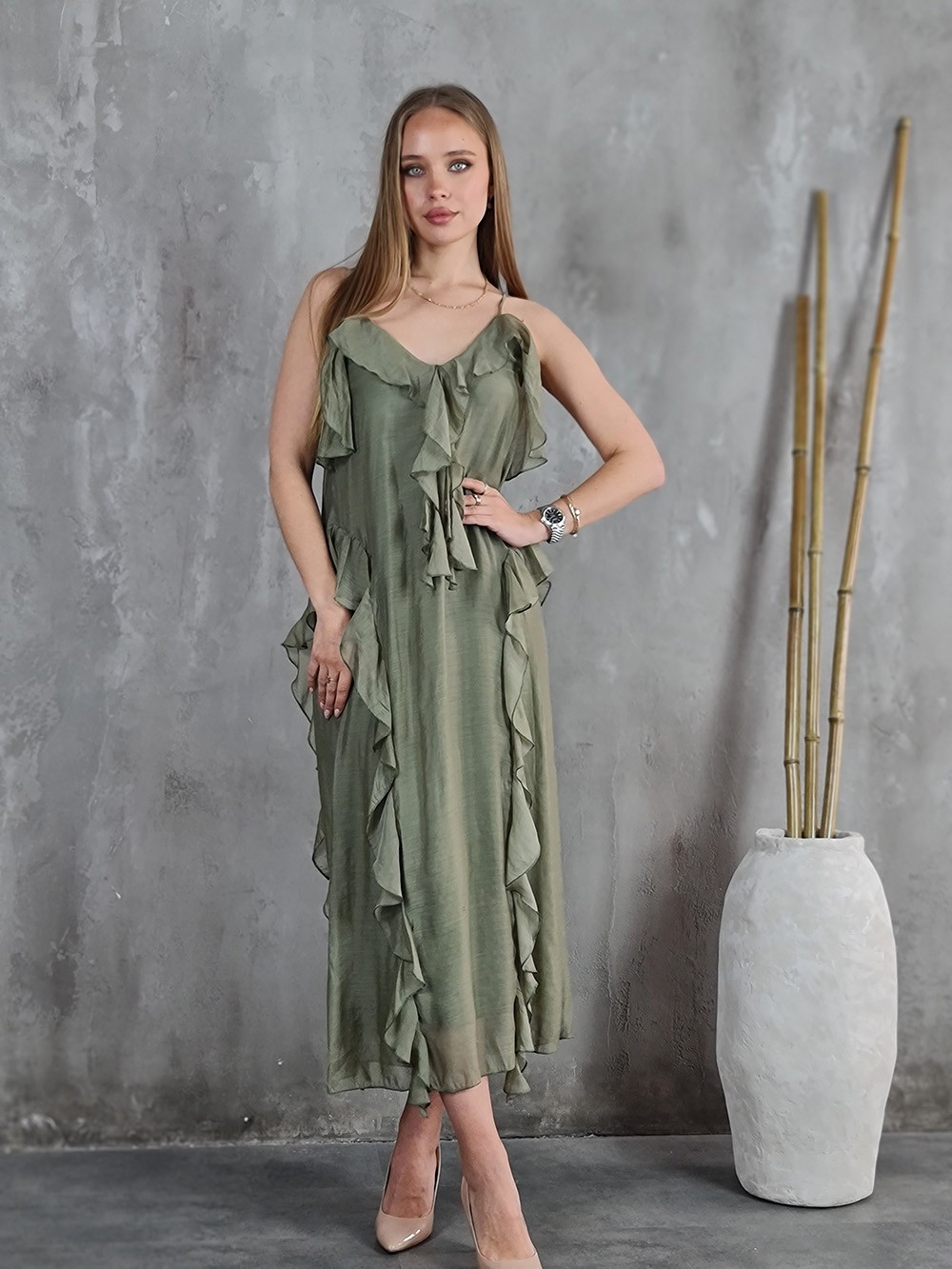 Платье CLOTHÉ с рюшами хаки, фотография №5