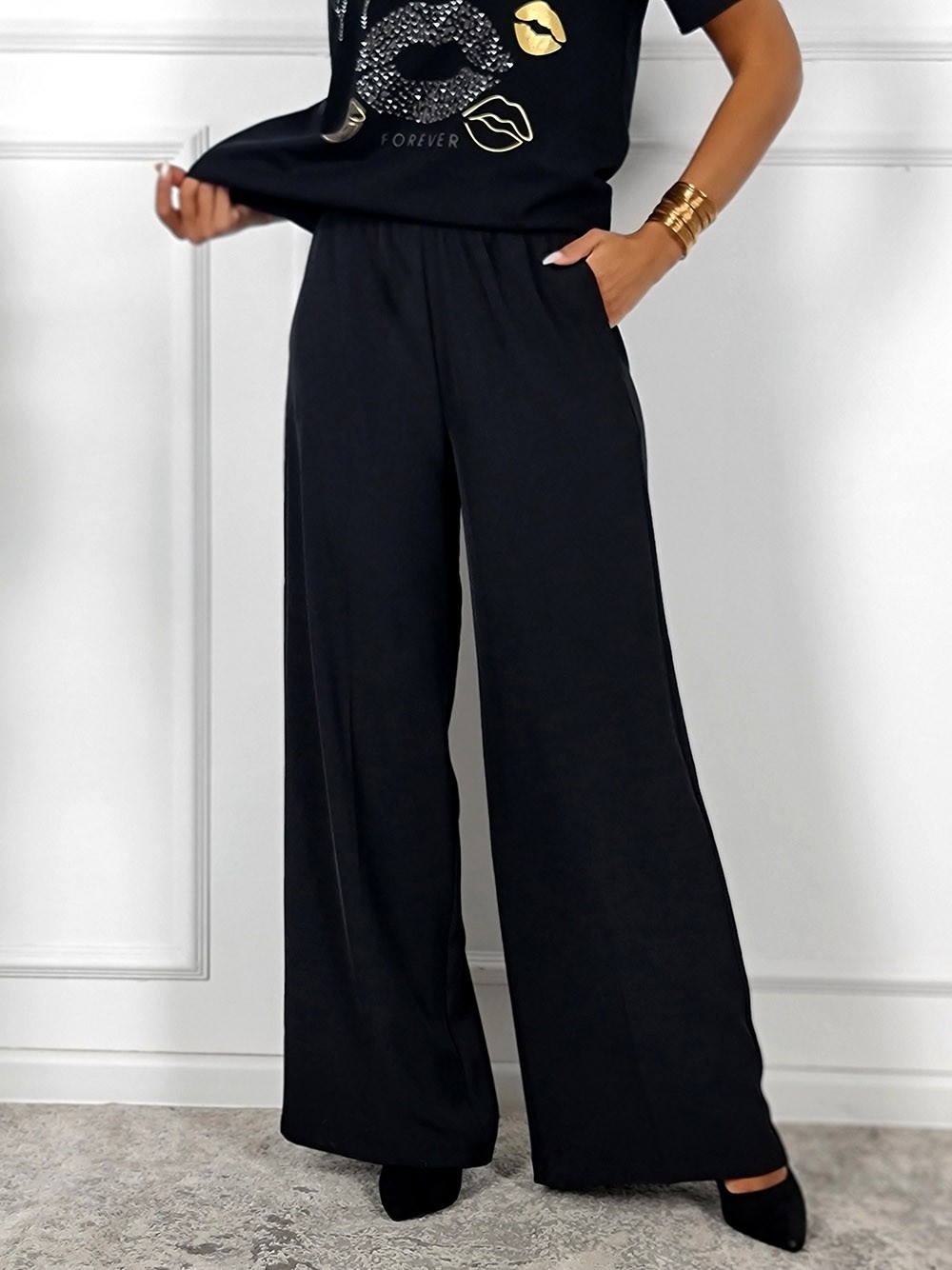 Брюки Imperial ткань холодок на резинке черные , фотография №1