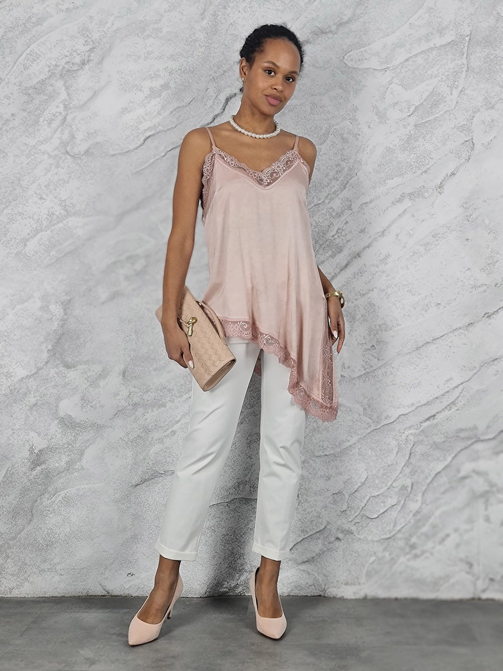 Топ WI&CO удлиненный с кружевом пудра, фотография №2