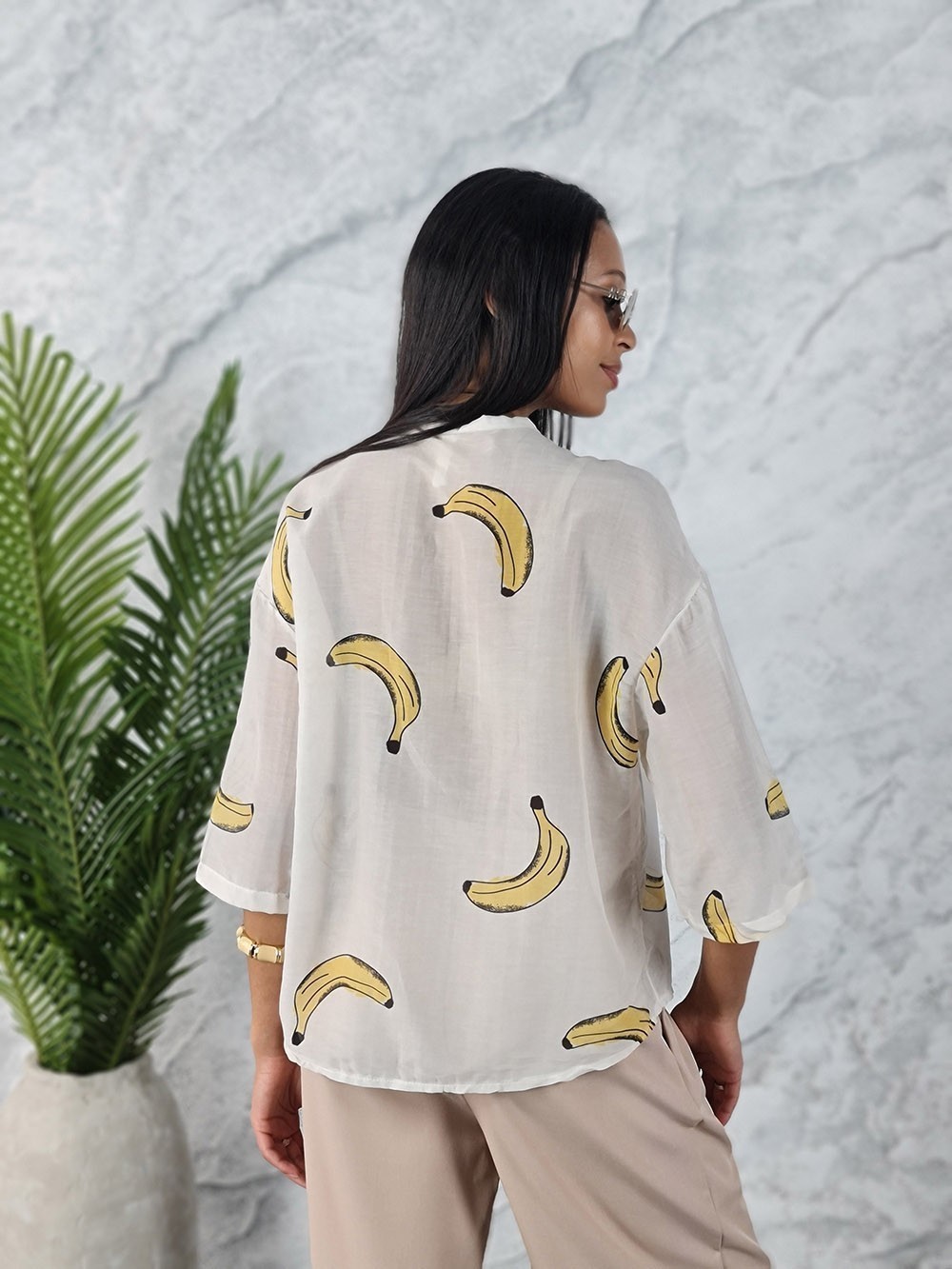 Блузка MINT принт бананы белая , фотография №2