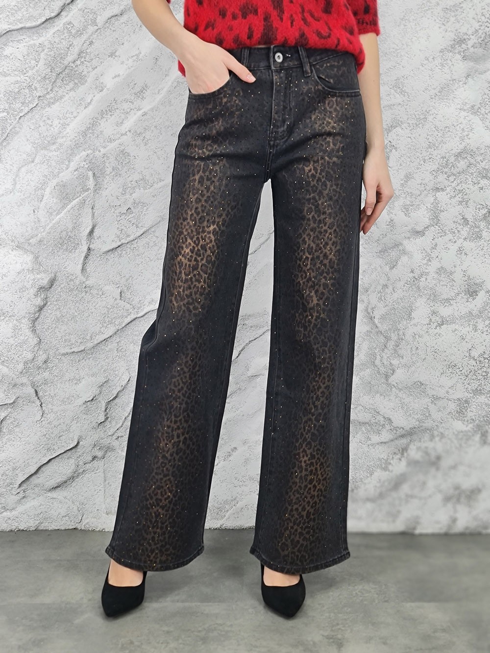 Джинсы 3D Denim с леопардовым принтом графит , фотография №1